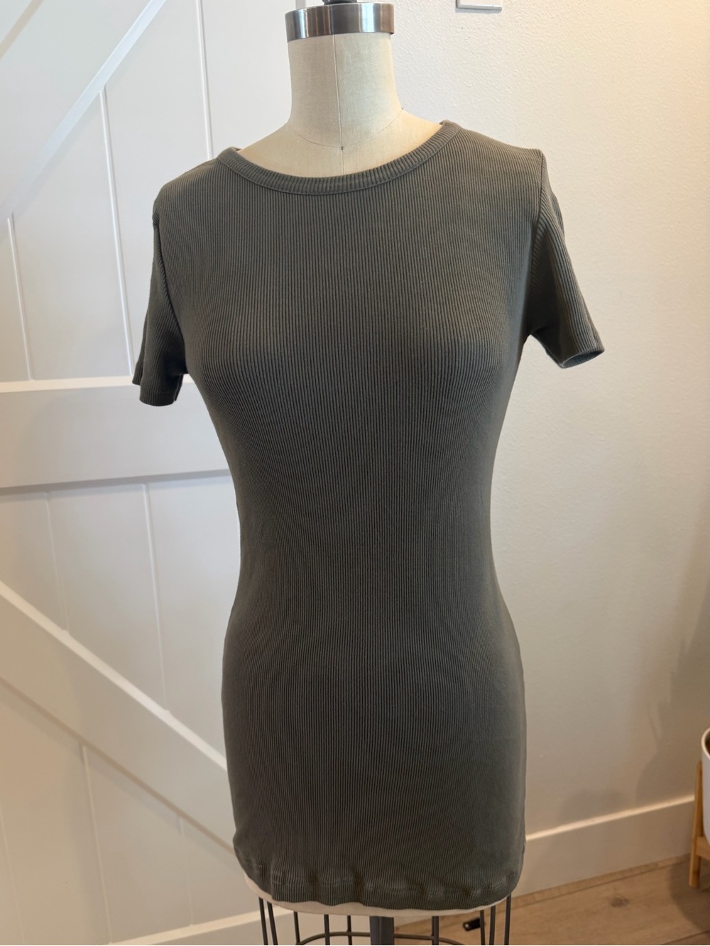 Brandy Melville Olive Ribbed Short Sleeve mini dress